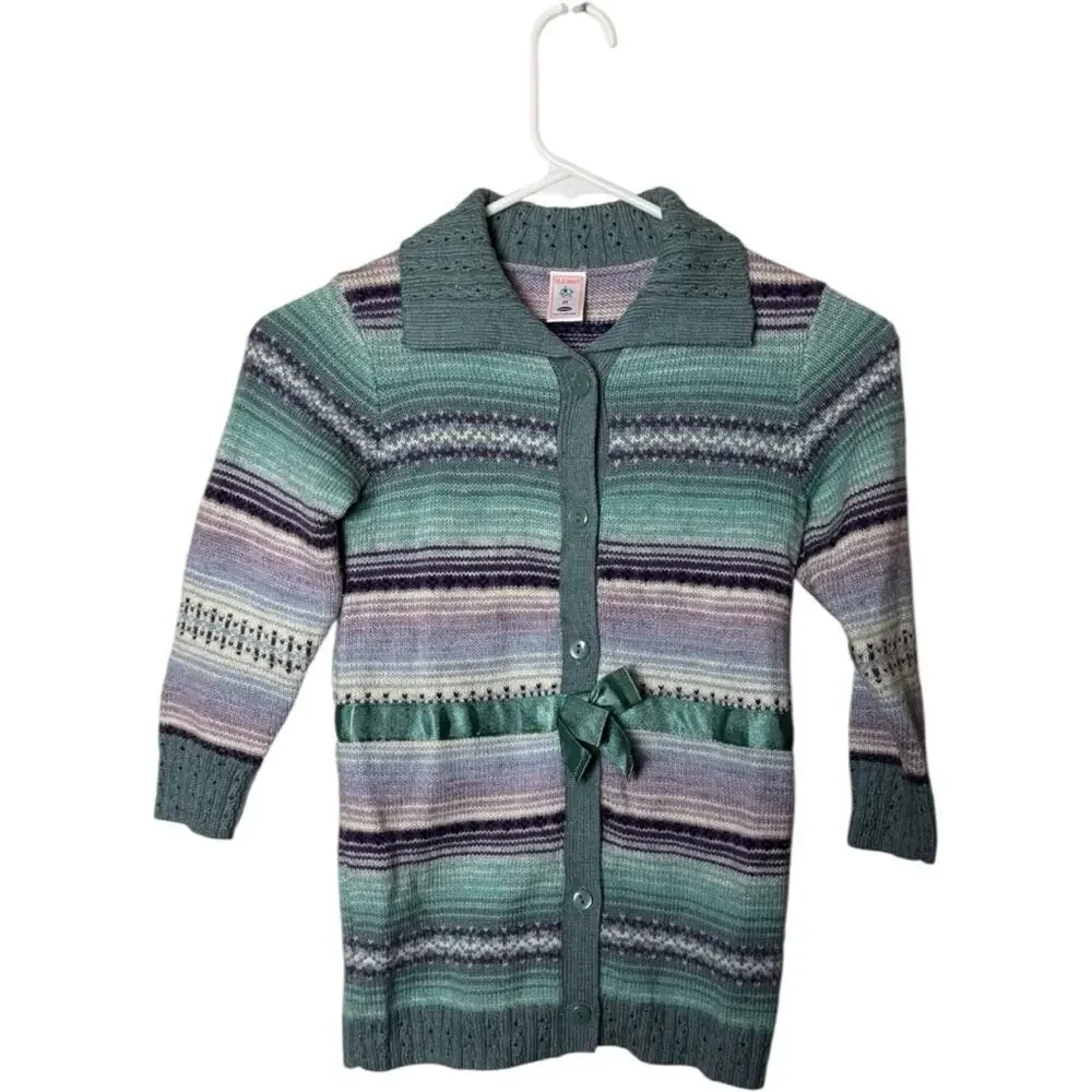 Old Navy Girl's Striped Knit Cardigan  Button Front with Bow Details Sz 5T